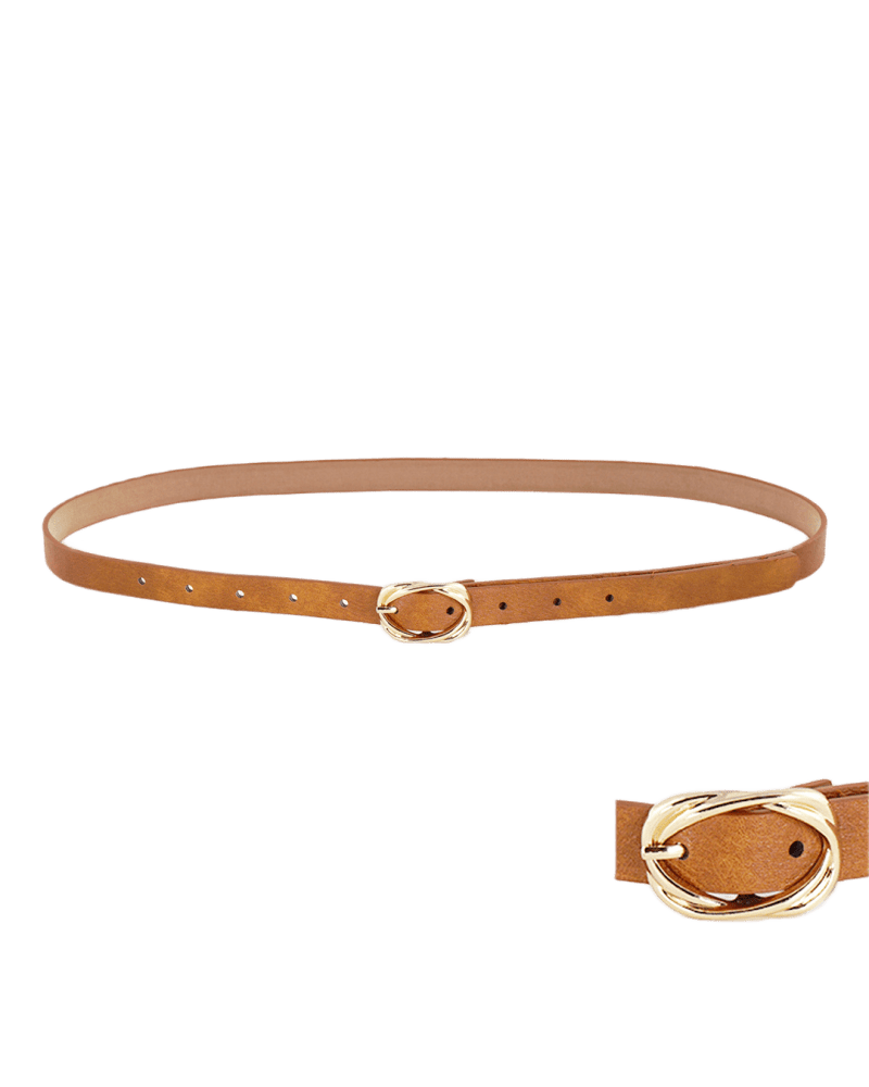 Front of a size One Size Twist Oval Buckle Belt Brown in BROWN by Cocoboo. | dia_product_style_image_id:315119